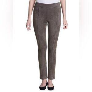 Andrew Marc Soft Stretch Faux Suede Pull On Pants Mid-Rise Slim Fit in Taupe